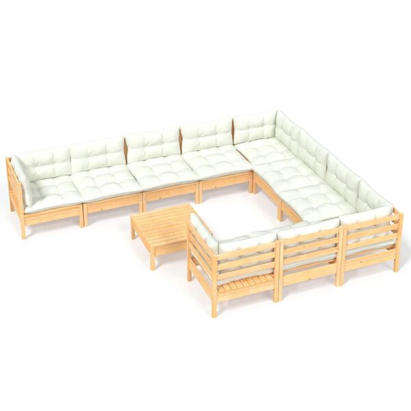 vidaXL Garden Lounge Set Cream and Pinewood Solid pinewood and polyester