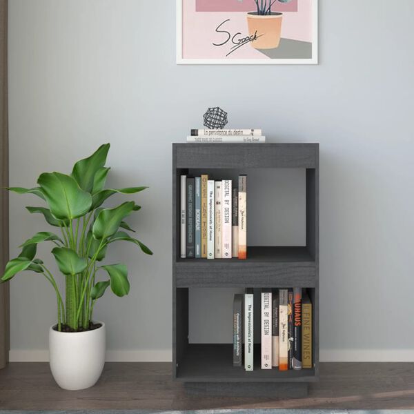 vidaXL Book Cabinet Grey Solid Pine Wood Compact Book Cabinet