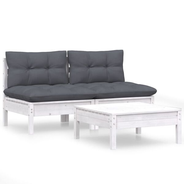 vidaXL Garden Lounge Set White and Anthracite Solid pinewood, 100% polyester