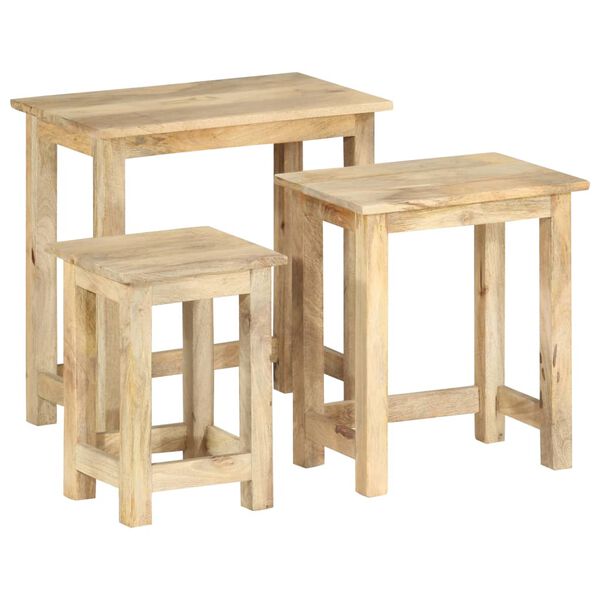 vidaXL Side Table Set of 3 Brown Solid Mango Wood Small to Medium