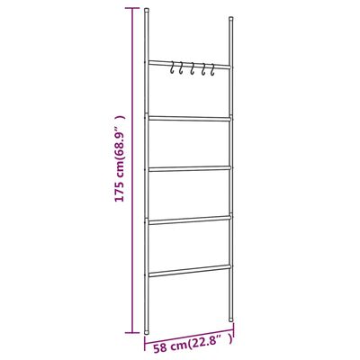 vidaXL Towel Rack Ladder with 5 Tiers Black 22.8"x68.9" Iron