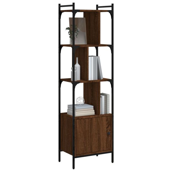 vidaXL Bookcase Brown oak Engineered wood, Steel Tall bookshelf Bookcase