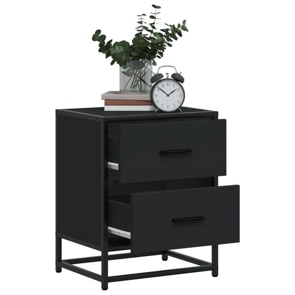 vidaXL Bedside Cabinet Set of 2 Black Engineered wood, steel Medium