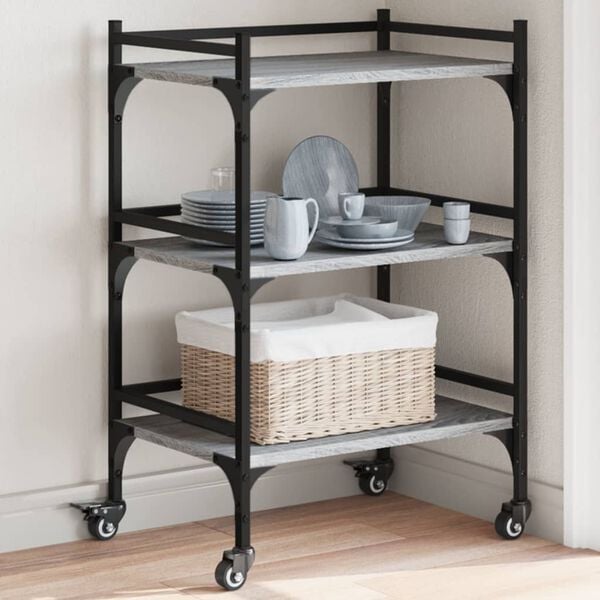 vidaXL Kitchen Trolley Gray Sonoma 19.7"x13.8"x29.7" Engineered Wood