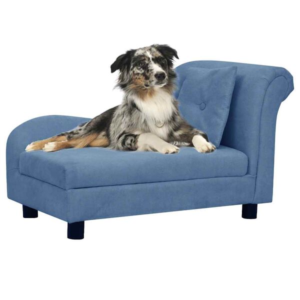 vidaXL Dog Sofa Blue Plush (80% polyester, 20% cotton), solid pinewood