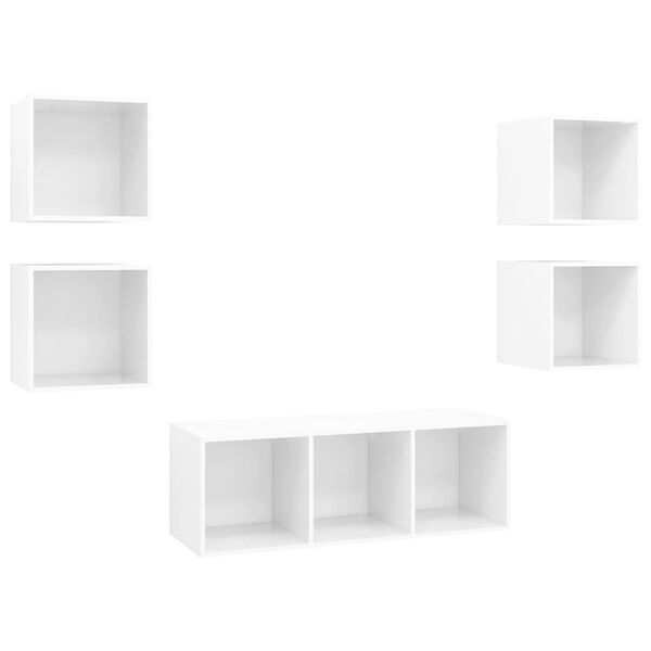 vidaXL TV Cabinet Set Shiny White Engineered Wood TV Cabinet Set Square