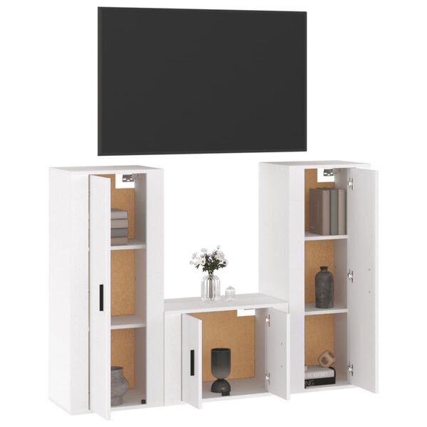 vidaXL TV Cabinet Set Set of 3 High gloss white Engineered wood Standard