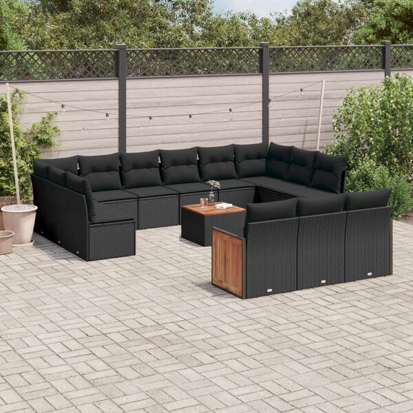 vidaXL Garden Sofa Set Black Poly Rattan Large Removable Covers