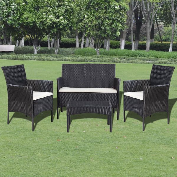 vidaXL Outdoor Furniture Set Black and Cream White PE rattan