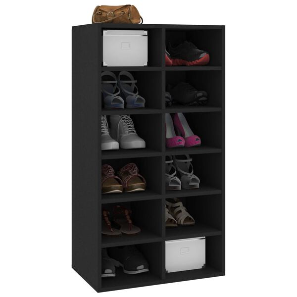 vidaXL Shoe Rack Black Engineered Wood Medium Shoe Rack Rectangular
