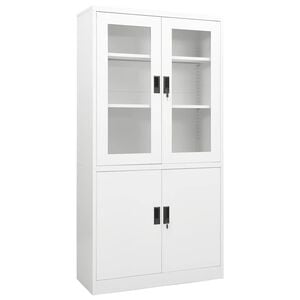 vidaXL Office Cabinet White Steel and Tempered Glass Large