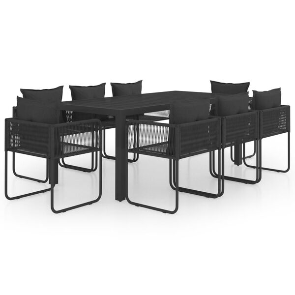 vidaXL Dining Set Black PVC Rattan Large Foldable Outdoor Dining Set