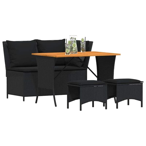 vidaXL 4 Piece Patio Dining Set with Cushions Black Poly Rattan