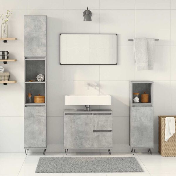 vidaXL Bathroom Furniture Set Concrete Grey Engineered Wood, Iron