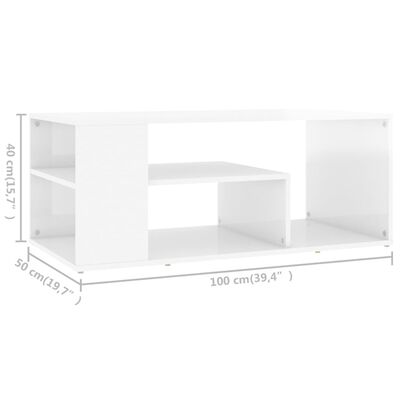 vidaXL Coffee Table High Gloss White 39.4"x19.7"x15.7" Engineered Wood