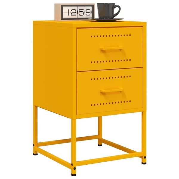 vidaXL Bedside Cabinet Mustard Yellow Steel 14.2x15.4x23.8 in
