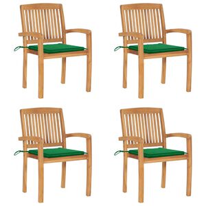 vidaXL Stacking Patio Chairs with Cushions 4 pcs Solid Teak Wood