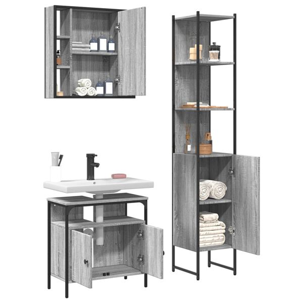 vidaXL Bathroom Cabinet Set Grey Sonoma