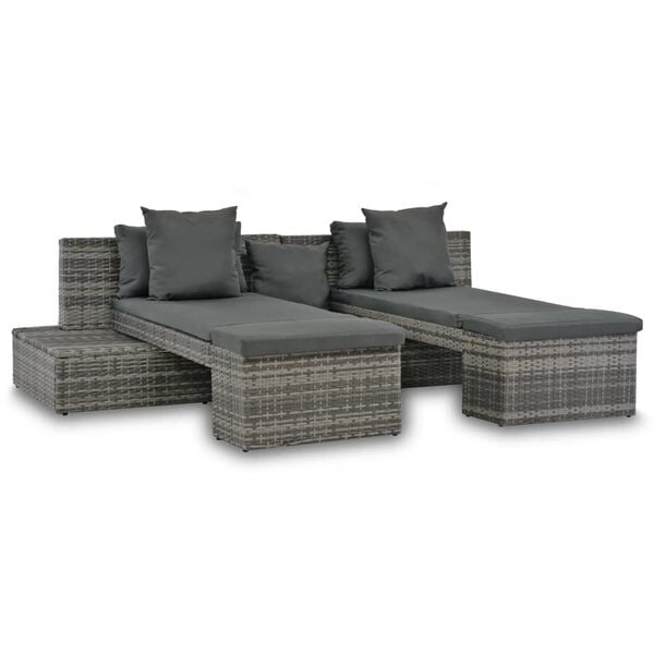 vidaXL Sofa Set Grey PE Rattan Medium Modular 4-Piece Garden Sofa Set