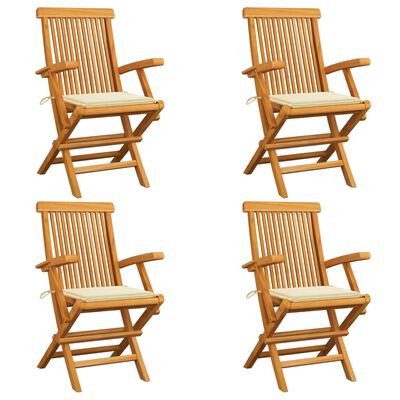 vidaXL Patio Chairs with Cream Cushions 4 pcs Solid Teak Wood