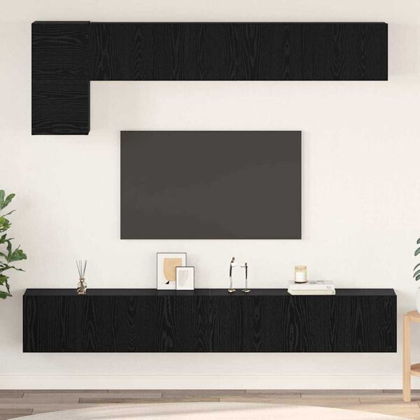vidaXL TV Cabinet Set Wall-mounted 5 pcs Black Oak Engineered Wood