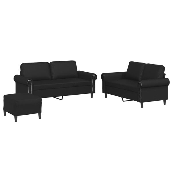 vidaXL Sofa Set Black Faux leather, metal, textilene, plywood