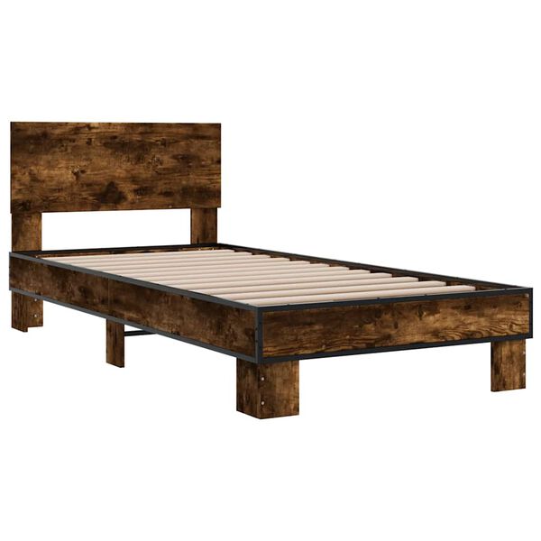 vidaXL Bed Frame Smoked Oak Engineered wood, Metal, Plywood Single