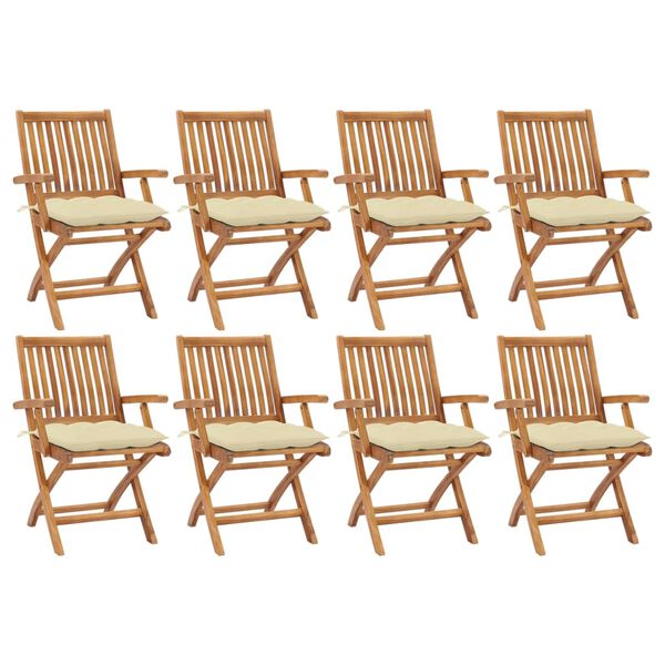 vidaXL Garden Chair Set of 8 Cream white, Natural teak