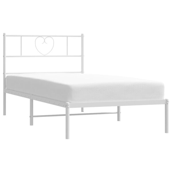 vidaXL Bed Frame White Powder-Coated Steel 35.4x74.8 in Bed Frame