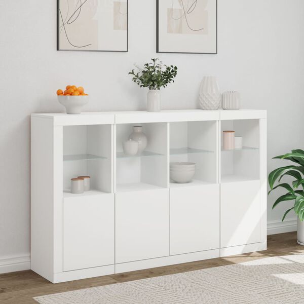 vidaXL Sideboard Set of 3 White Engineered wood, Glass Large Sideboard