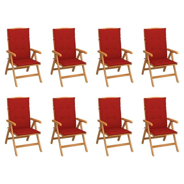 vidaXL Reclining Patio Chairs with Cushions 8 pcs Solid Teak Wood