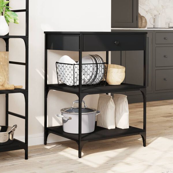 vidaXL Kitchen Trolley Black 23.6"x18.9"x35.2" Engineered Wood