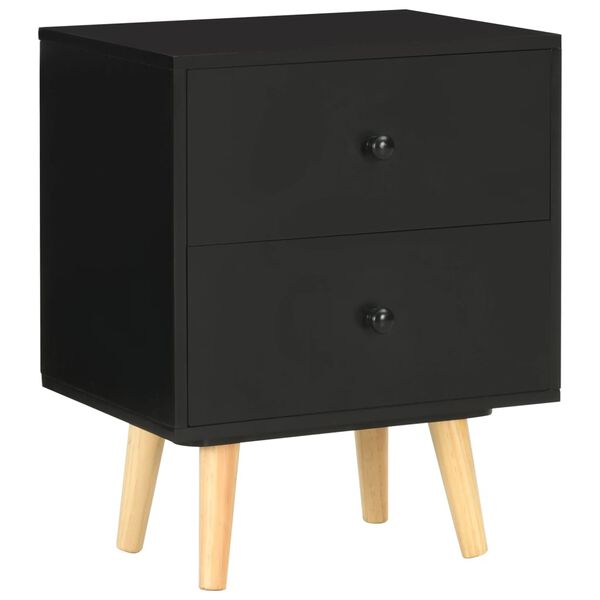 vidaXL Bedside Cabinet Set of 2 Black MDF and solid pine Bedside Cabinet