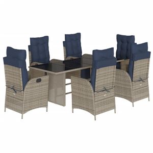 vidaXL Garden Dining Set Grey Poly Rattan Standard Adjustable Footrests