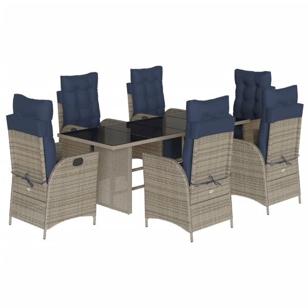 vidaXL Garden Dining Set Grey Poly Rattan Standard Adjustable Footrests