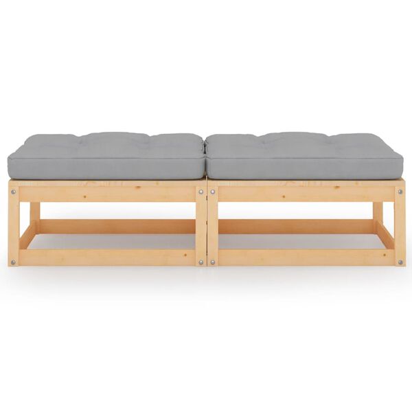 vidaXL Footstool Grey and Natural Wood Solid Pinewood, 100% Polyester