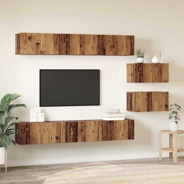 vidaXL TV Cabinet Set Wall-mounted Old Wood Engineered Wood