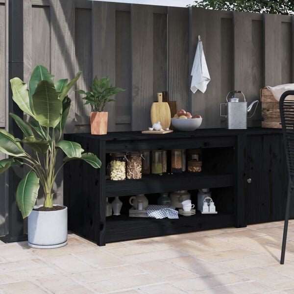 vidaXL Outdoor Kitchen Cabinet Black Solid Pine Wood Medium