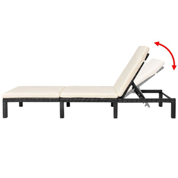 vidaXL Sunlounger Black PE rattan Standard Removable Covers