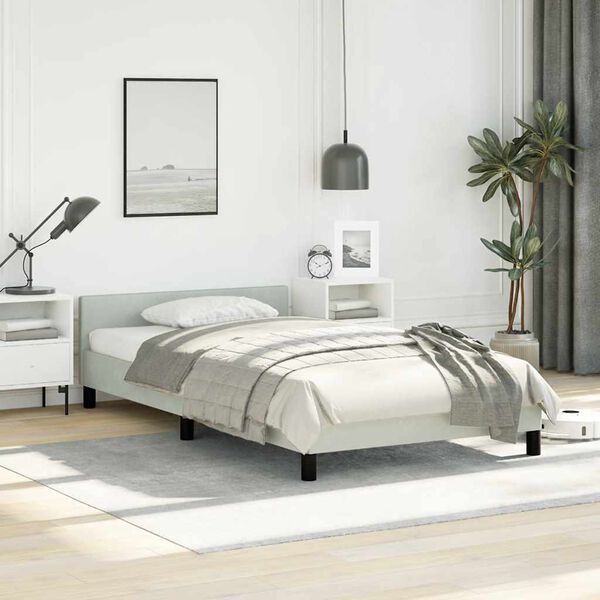 vidaXL Bed Frame With Headboard Light grey Velvet, Plywood, Engineered wood