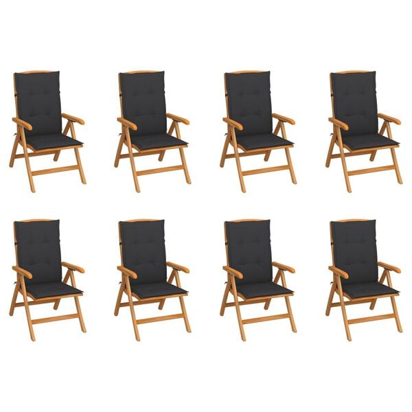 vidaXL Garden Chair Set of 8 Anthracite Solid Teak Wood Regular
