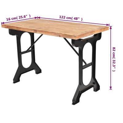 vidaXL Dining Table Solid Fir Wood Top 48"x25.6"x32.3"