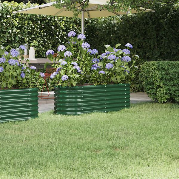 vidaXL Garden Raised Bed Green Powder-coated steel Medium Durable