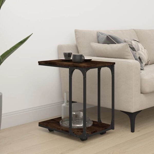 vidaXL Side Table Smoked Oak Engineered wood, steel Compact Rollable