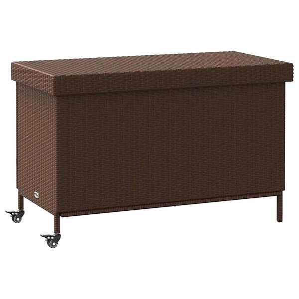 vidaXL Patio Storage Box with Wheels Brown 43.3x21.7x28.7" Poly Rattan
