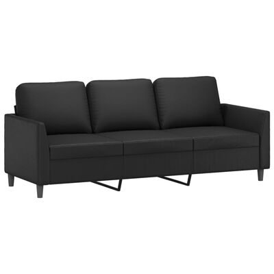 Black three-seat sofa with three back cushions and metal leg supports