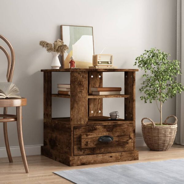 vidaXL Side Table Smoked oak Engineered wood 19.7 in x 19.7 in x 23.6 in