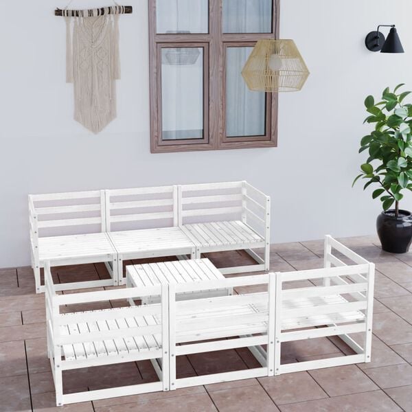 vidaXL Garden Lounge Set White Solid pine wood Modular Garden Lounge Set