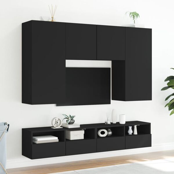 vidaXL TV Wall Cabinet Set of 2 Black Engineered wood Compact