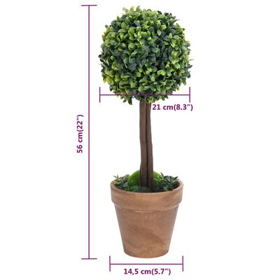 vidaXL Artificial Boxwood Plants 2 pcs with Pots Ball Shaped Green 22"